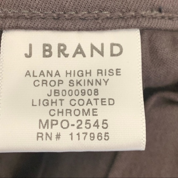 J BRAND Alana High Rise Crop Skinny Jeans Light Coated Waxed Chrome Grey Size 32 - Picture 4 of 14
